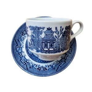Churchill Blue Willow Flat‎ Cup & Saucer Made In England